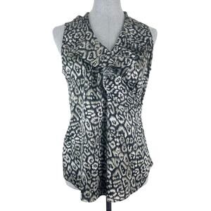 Ann Taylor Blouse Top Animal Print Abstract Sleeveless Ruffle Women Size 6